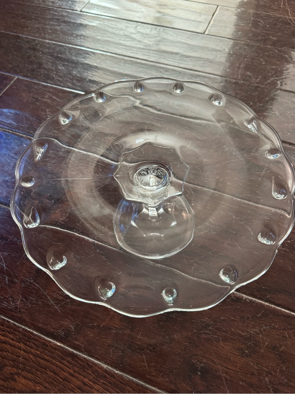 Vintage  Indiana Glass Teardrop Pattern  Glass Cake Stand  Scalloped Edge